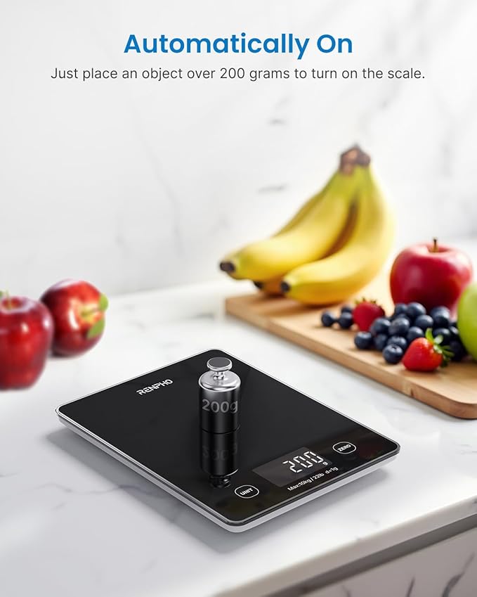 RENPHO Digital Kitchen Scale, Smart Food Weight Scale with Nutritional Calculator, Gram Scale for Weight Loss Cooking Baking Keto Macro Diet, Black Glass, 22lb/10kg