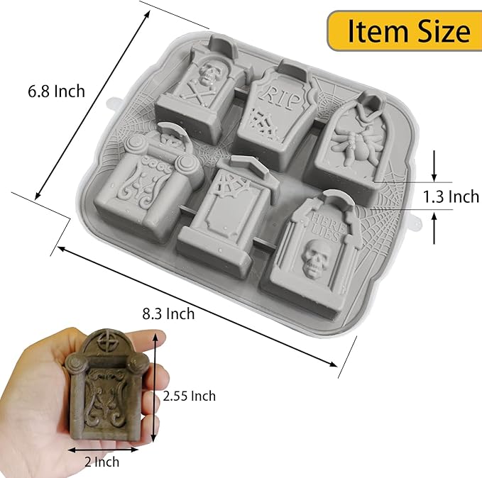 JETKONG Tombstone Cakelet Pan Tombstone Shaped Mold RIP Gravestone Chocolate Mold Ice Cube Tray (Gray)