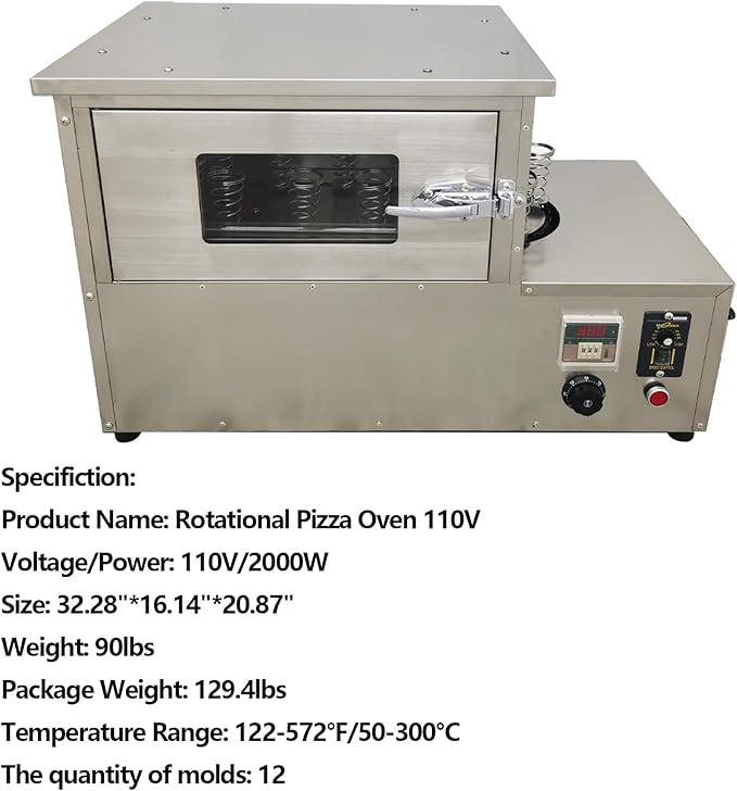 Commercial Rotational Pizza Cone Oven Stainless Steel Electric Pizza Cone Baking Machine with 12pcs Pizza Cone Bases Can be Used with Pizza Cone Making Machine 110V 2000W