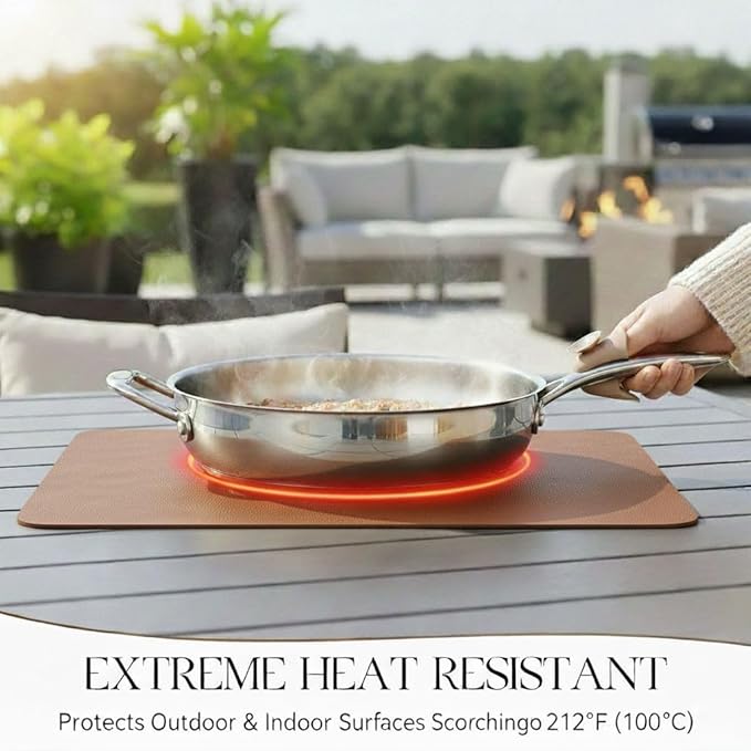 ICEDOG 12"x17" Waterproof PU Placemats - Faux Leather Heat-Resistant & Reversible Table Mats | Oil-Proof, Non-Slip for Kitchen, Dining, Outdoor BBQ (6, Camel)