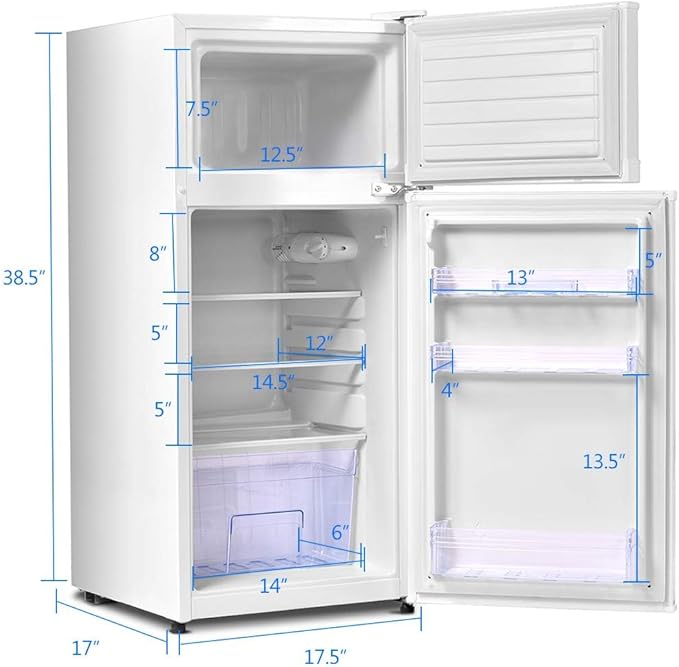 Safeplus 3.4 cu ft. Compact Refrigerator, Mini Fridge with Freezer and Shelves for Dorm Bedroom