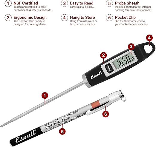 Escali Primo Bakers Bundle - P115C Digital Kitchen Scale, Chrome, 11 Pound Capacity, DH1 Digital Thermometer, Black, and DR7 Digital Timer for Cooking and Baking