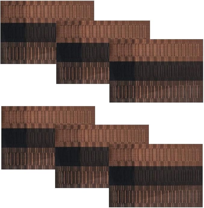 SHACOS Placemats with Table Runner Set of 7 Woven Vinyl Plastic Wipe Clean Heat Resistant Table Mats and Runner Set for Dining Table, Ombre Coffee Black