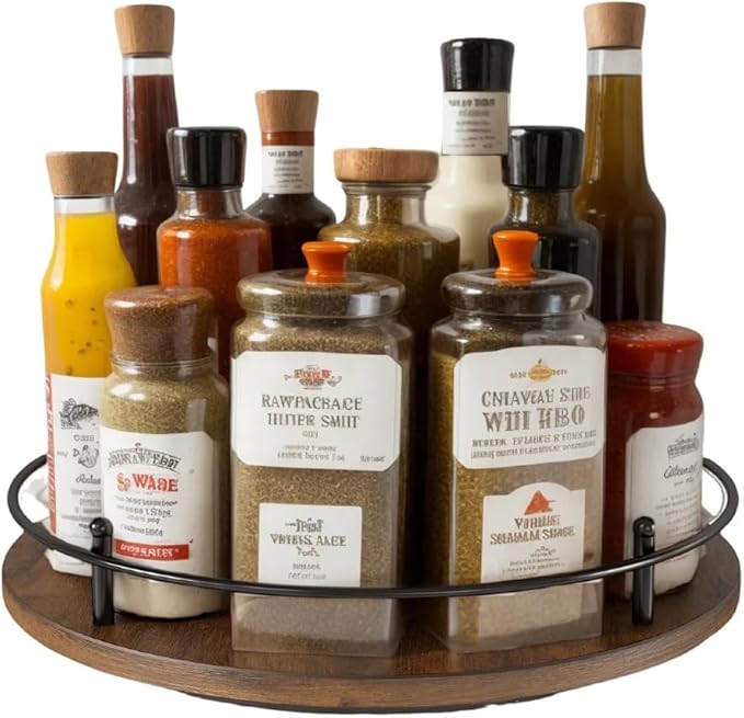 Wooden Lazy Susan Turntable Organizer for Cabinet, Table Top, Kitchen, Pantry, Bathroom, Vanity Countertop, Rotating Wood Lazy Susans Rack for Condiment, Seasoning, Spice Storage Organization(Round)