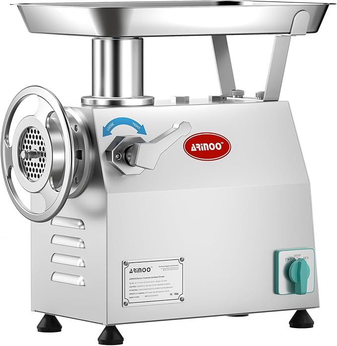 TK #22 Electric Heavy Duty Meat Grinder, 1.2 HP Stainless Steel Meat Mincer with 2 Grinder Knives, 2 Grinder Plates & 3 Sausage Stuffing Tubes, Meat Grinder for Home Kitchen Use