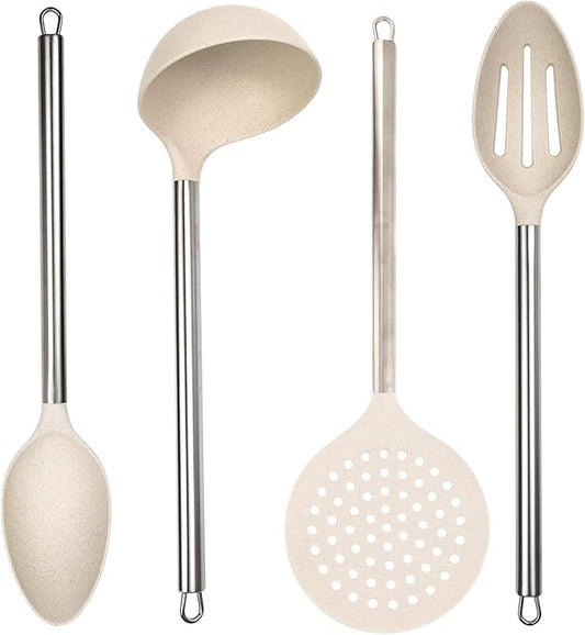 Beille 4pc Cream Wheat Straw Cooking Spoons Kitchen Utensils Set Household Essentials