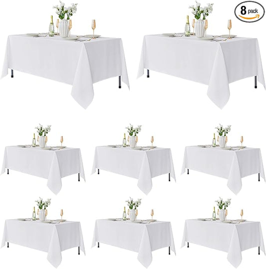 Fitable 8 Pack Table Cloth Rectangle Table: Stain and Wrinkle Resistant Tablecloth Rectangular, Washable Polyester Tablecloths for Wedding Party Dining Banquet Event Catering(White, 70x108 Inch)
