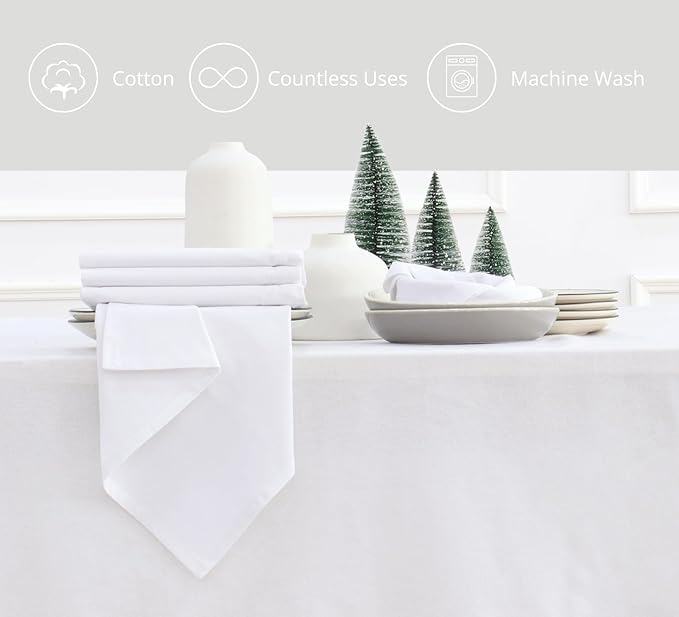 PurpleEssences Set of 6 Cloth Dinner Napkins 100% Cotton 18x18 Inch - Soft Durable Washable - Ideal for Farmhouse Party Fall Thanksgiving - Perfect Everyday Use Table Linen - White