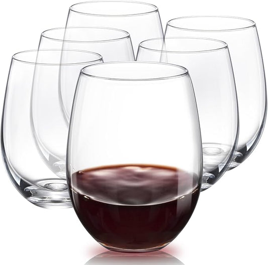 Stemless Wine Glasses Set of 6,Hand Blown Red Wine Glasses,Crystal Drinking Glasses Clear Glass Wine Tumbler,18.5oz