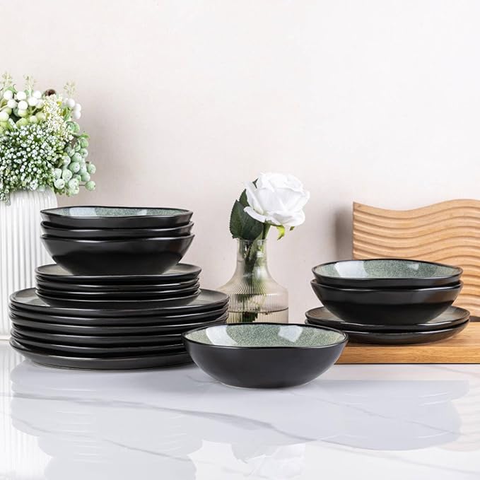 AmorArc Ceramic Dinnerware Sets,Handmade Reactive Glaze Stoneware Plates and Bowls Set,Highly Chip and Crack Resistant | Dishwasher & Microwave Safe Dishes Set,Service for 4 (12pc)