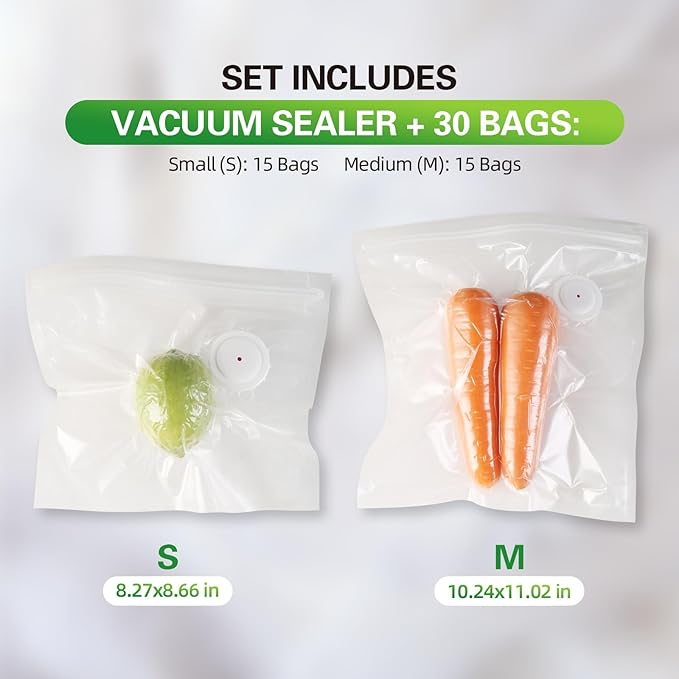 Handheld Vacuum Sealer with 30 Reusable Bags | 6X Longer Freshness, One-Touch Seal & Rechargeable | BPA-Free, Leak-Proof Bags for Meat, Meal Prep, Travel | Compact Food Saver