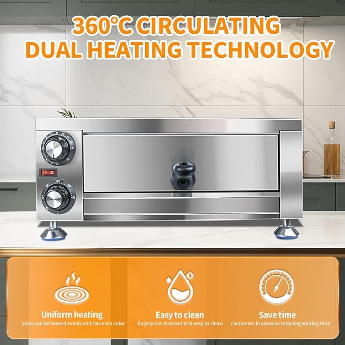 Generic YOOKTEN Electric Indoor Pizza Oven, 12"" Countertop Pizza Oven Commercial Pizza Maker Machine for Home with 60 Minutes Timer Stainless Steel Pizza Cooker,1100W, Silver