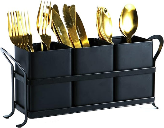 Flatware, Cutlery,Kitchen Utensil & Silverware Caddy Organizer Bin Holder for Forks, Spoons, Knives - Perfect for Kitchen Countertop- Black