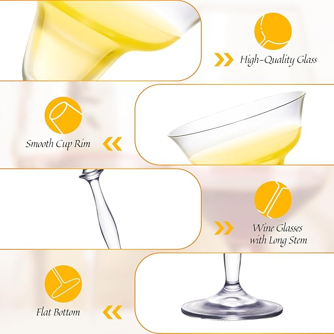 KAMMAK Margarita Glasses Set of 2, 6.7oz Crystal Coupe Glasses, Classic Cocktail Glassware for Espresso Martini, Manhattan, Modern Bar Drinkware for Party, Beach, Anniversary