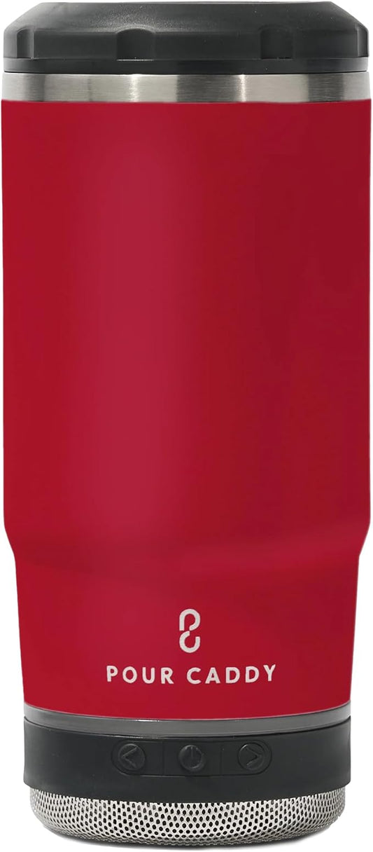 Chill & Brew, Insulated Can & Bottle Holder, Bluetooth Cup with Speaker, Fits 12 oz Cans, Skinny Cans, Most Bottles & Cold Drinks, Red