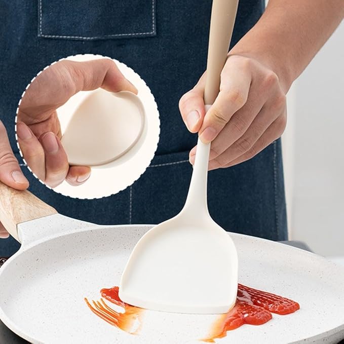 High Temperature Resistant Silicone Cooking Tools Set with Spatula and Soup Spoon (C White and green)