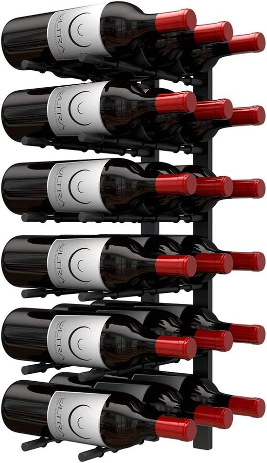 Ultra Wine Racks Wall Mounted Label-Out Wine Racks (2 Foot 3 Deep, Matte Black, 18 Wine Bottles) - Modern Metal Wine Storage, Modular Design for Home Bar, Kitchen, Dining Rooms, & Wine Cellars