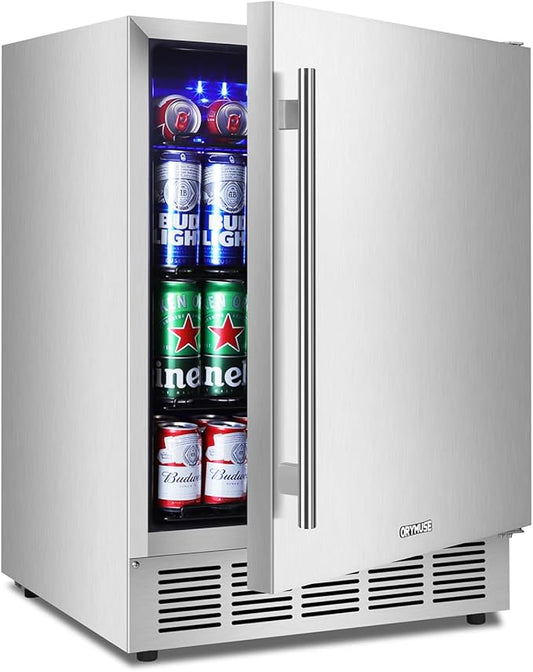 24" Outdoor Beverage Cooler Fridge - Undercounter Refrigerator, Stainless Steel Seamless Door - Holds 180 Cans, Powerful Cooling Compressor - Patio Kitchen, Commercial Use