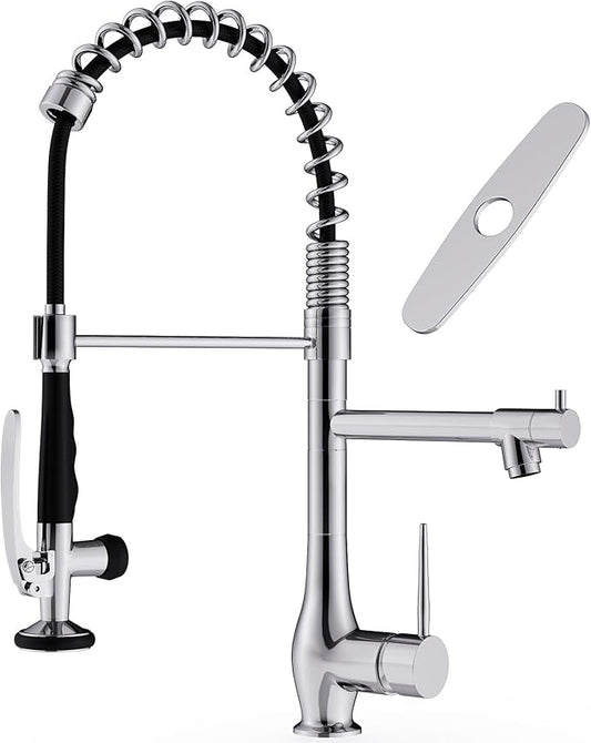 GIMILI Chrome Kitchen Faucet with Pull Down Sprayer, Single Handle High Pressure Kitchen Sink Faucet, Commercial Double-Headed Stainless Steel Kitchen Faucets Sink with Deck Plate