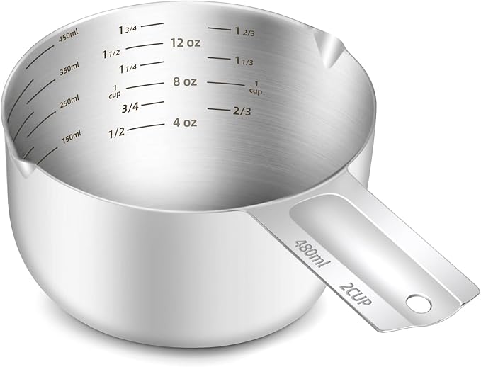 1PCS 2Cup (480ml, 16oz) Single Measuring Cup, Etched Inner Scale Stainless Steel Measure Scoop, Metric and US Measurement, Dishwasher Safe