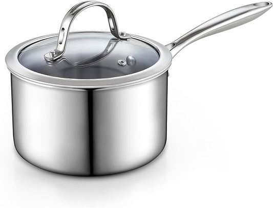 Cooks Standard Stainless Steel Saucepan with Lid, Multi-Ply Clad Sauce Pot 3-Quart, Silver