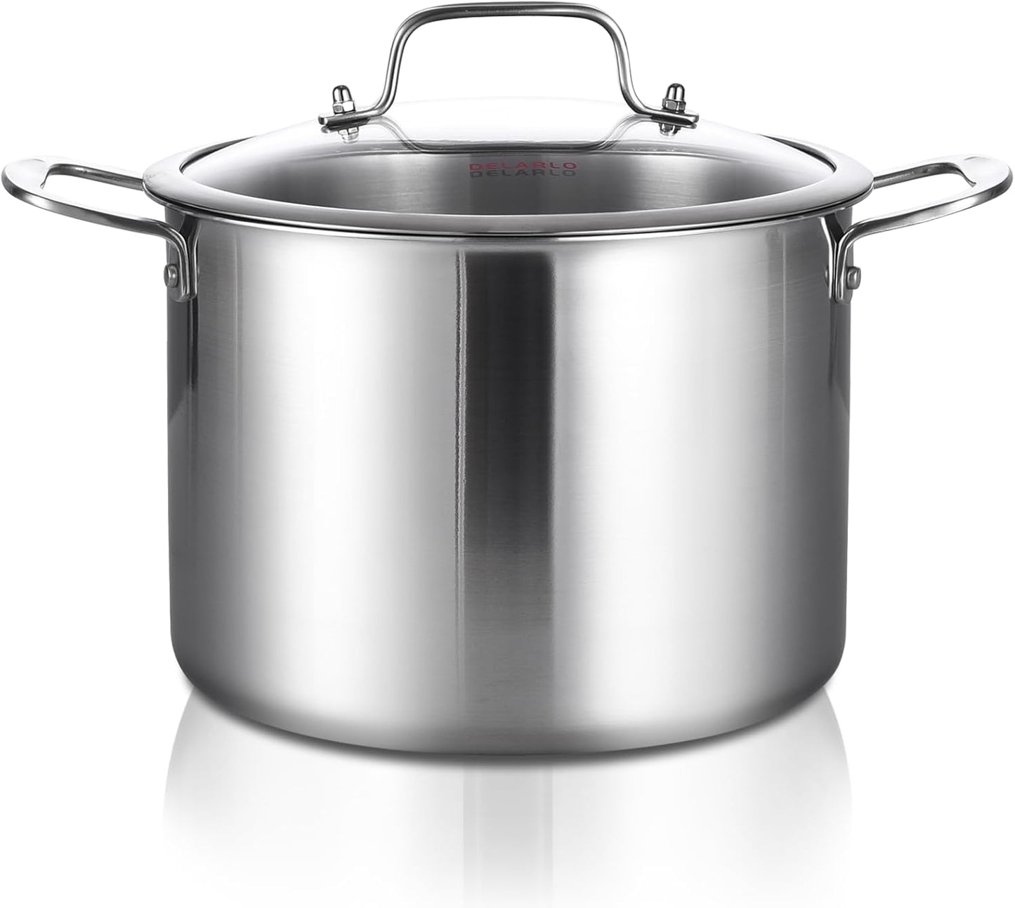 DELARLO Tri-Ply Stainless Steel Soup Pot 12QT, Tri-ply Big Pots for Cooking, 18/10 whole clad Stainless Steel Pot, Fast Even Heat, 12 QT Stock cookware with Lid, Pasta Pot, Induction Ready Up to 600℉