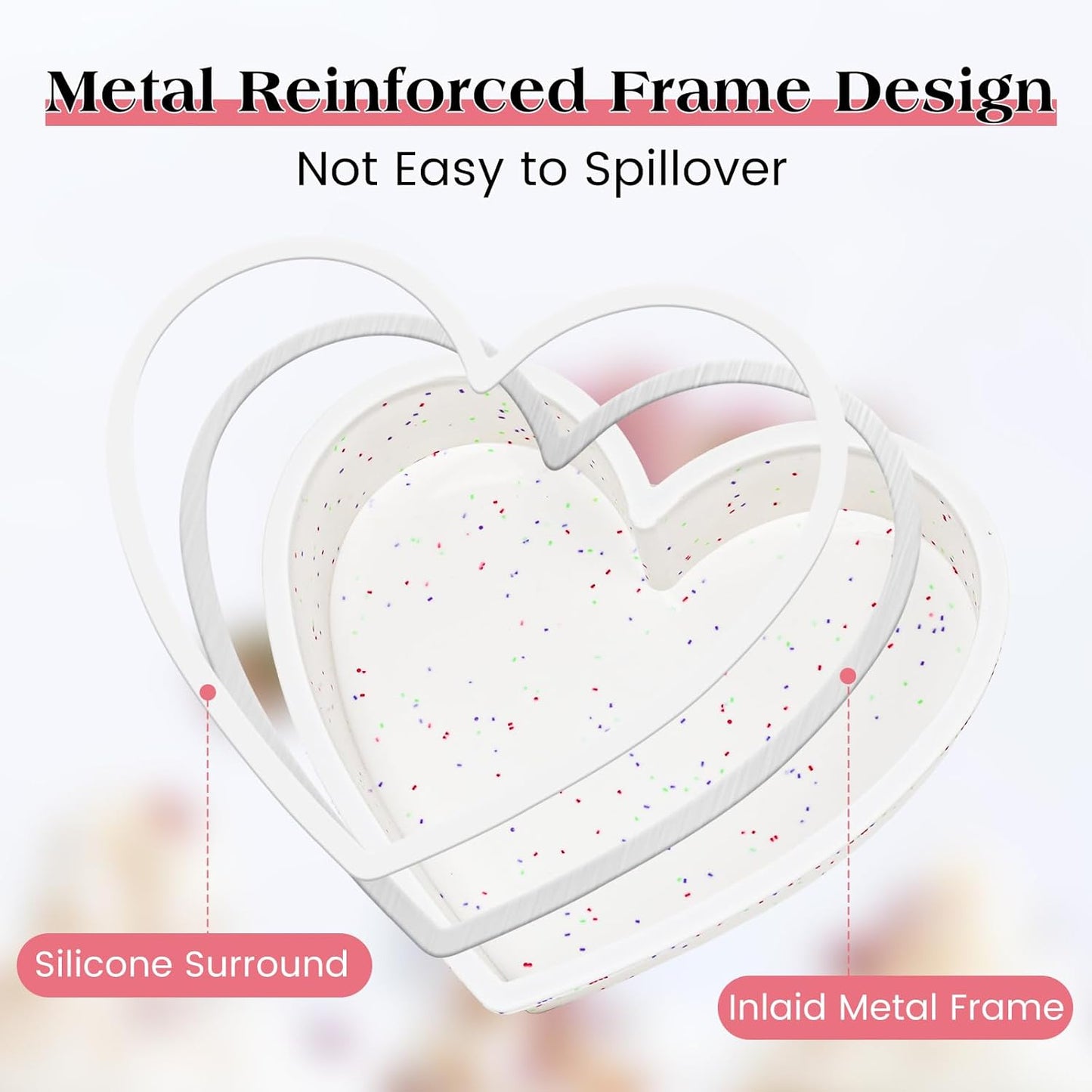 Silicone Heart Shaped Cake Pans with Metal Reinforced Frame, 10 Inch Heart Cake Pan, BPA Free Large Molds for Baking, Food Grade Silicone for Oven, Dishwasher （2 Pack)