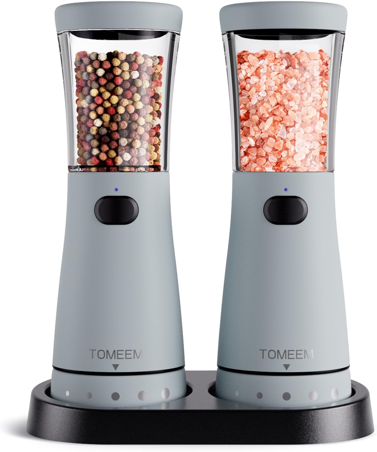 Electric Salt and Pepper Grinder Set with Storage Base, Stainless Steel Rechargeable Salt and Pepper Grinder Set with 4.5 oz Large Capacity, 1.8" Wide Mouth, Adjustable Coarseness, Ideal for Kitchen
