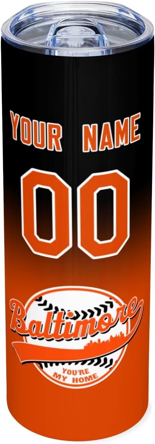 Custom Tumbler Stainless Steel Cup Personalized Baseball Vacuum Insulation Travel Mug Add Your Name Number Fans Gift for Baseball Fans