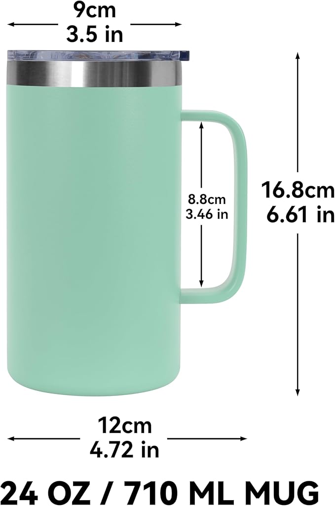 DOMICARE 24oz Mug with Handle and Lid, Stainless Steel Coffee Mug, Travel Mug with Handle, Double Wall Vacuum Coffee Tumbler, Reusable Insulated Cup, Mint Green, Pack 4