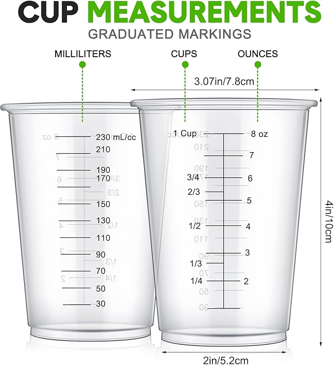 Yunsailing 300 Pack Disposable Measuring Cups for Resin 8 oz Clear Plastic Epoxy Reusable Liquid Mixing Cups for Cooking and Baking Supplies