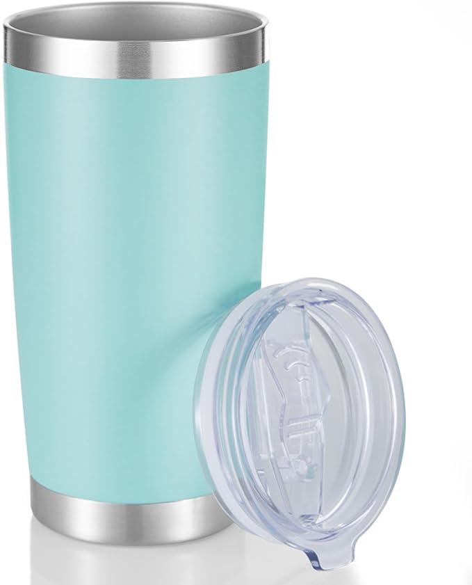 20 oz Tumbler Stainless Steel Tumblers with Lid Double Wall Vacuum Insulated Coffee Mug 20oz Powder Coated Cup for Hot and Cold Drinks, Turquoise, 1 pack