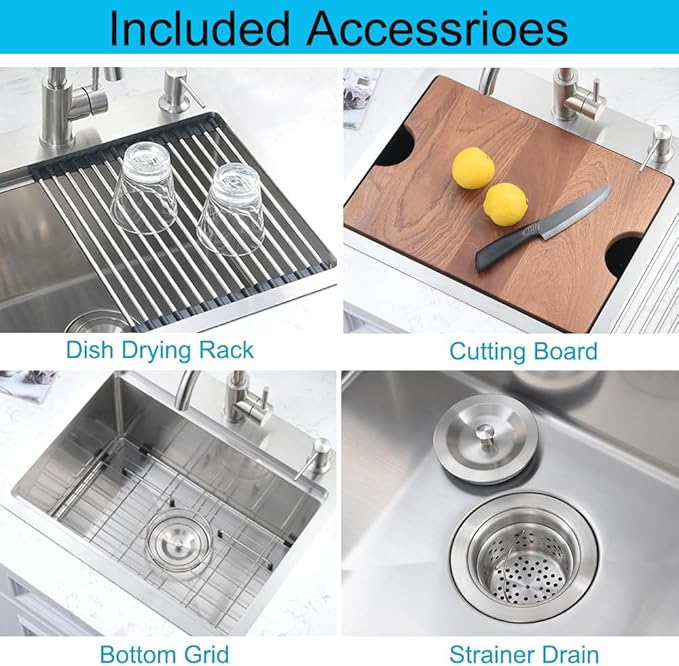 20 Inch Drop in Kitchen Sink, Single Bowl 16 Gauge Stainless Steel Topmount Small Kitchen Bar Sink Outdoor RV Workstation Basin (20"x17"x10")