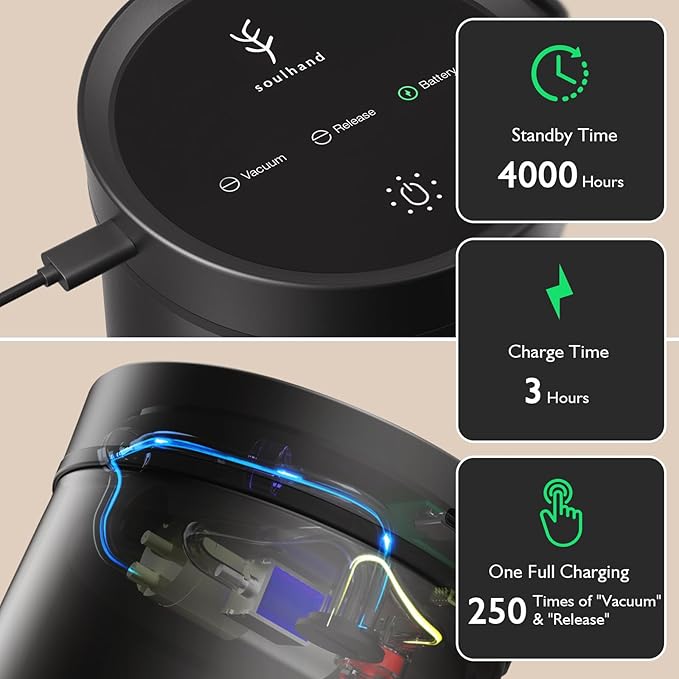 SOUL HAND Automatic Vacuum Coffee Canister for Coffee & Food Storage Airtight Sealed Coffee Storage Container, Stainless Steel Food Storage Containers for Coffee Beans - 1.2 L