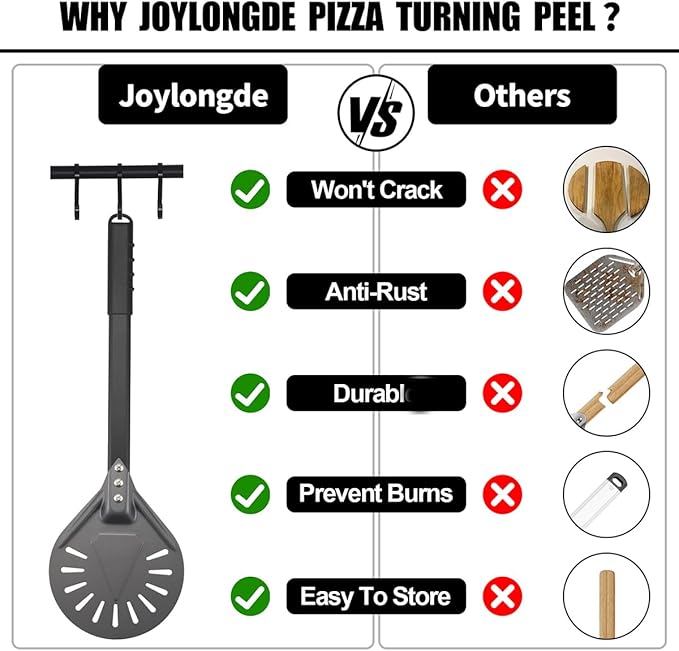 Pizza Turning Peel 7 Inch Round Anodized Aluminum Perforated Pizza Peel Turner With Metal Handle Pizza Paddle Spinner For Outdoor Pizza Oven Accessories