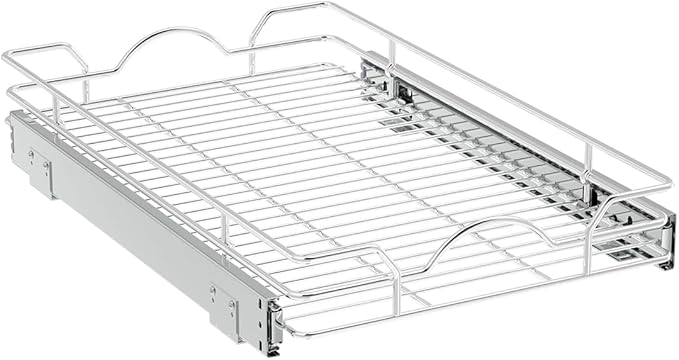 OCG Pull Out Cabinet Organizer (12" W x21 D), Pull out Shelves for Kitchen Cabinets, Slide Out Drawers for Base Cabinet Organization in Kitchen Bathroom Pantry, Bottom Mount, Chrome Finish