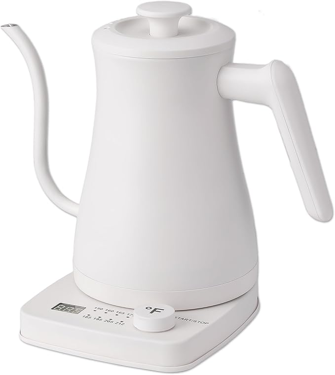 1.0L 1500W Gooseneck Electric Kettle - Stainless Steel Interior - Rapid-Boil - Auto Shut-Off, Boil-Dry Protection, Temperature Control, LED Indicator - White by The Display Guys