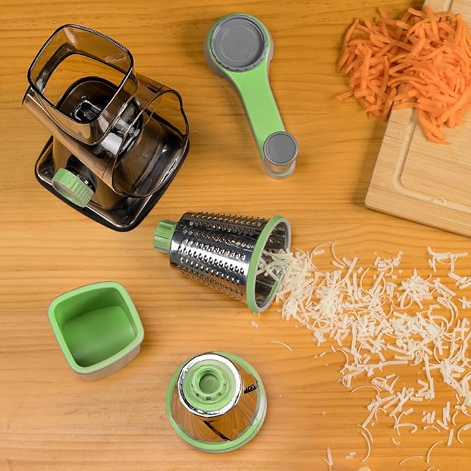 Cheese Grater Hand Crank Rotating Cheese Shredder Stainless Steel Vegetable Slicer Grater for Kitchen 3 Blades for Cheese, Carrot, Cucumber, Nuts, Chocolate, Green