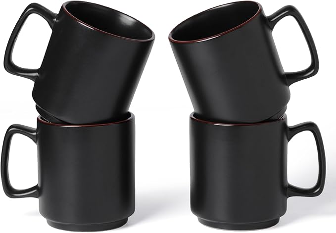 famiware Coffee Mugs Set of 4, Nebula 14oz Coffee Mugs, Ceramic Cup Set with Handle for Latte, Tea, Milk, Cappuccino, Cocoa, Matte Black