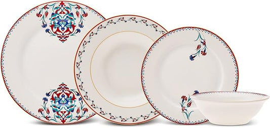Karaca Nakkas 24-Piece Porcelain Dinner Set for 6 People, Unique Design, Crockery and Plates, Daily and Special Occasions, Chic and Elegant Table Service