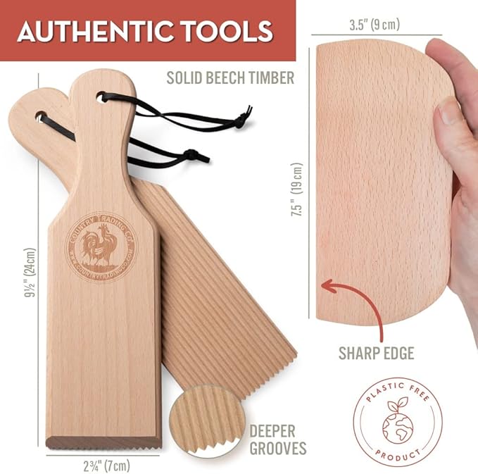Gnocchi Board and Butter Paddles Kit with Recipe Book | Pasta Maker Gift for Cooks | Be an Expert Butter Churner and Gnocchi Maker with this Wooden Pasta Tools Set