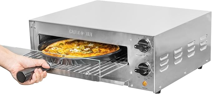 CROSSON Countertop Electric Frozen Pizza Oven For Indoors with 30-minitue Timer,Glass Door and Interior Light,Commercial Pizza Maker for Restaurant and Home Use,120V/1550W (13 Inch)