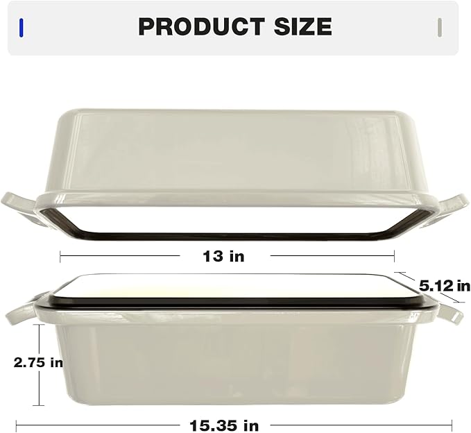 13x5 Enameled Cast Iron Loaf Pan with Lid – Bread Pan for Sourdough, Cake, Meatloaf, Even Heat, Nonstick, Easy to Clean, 2 Piece Set