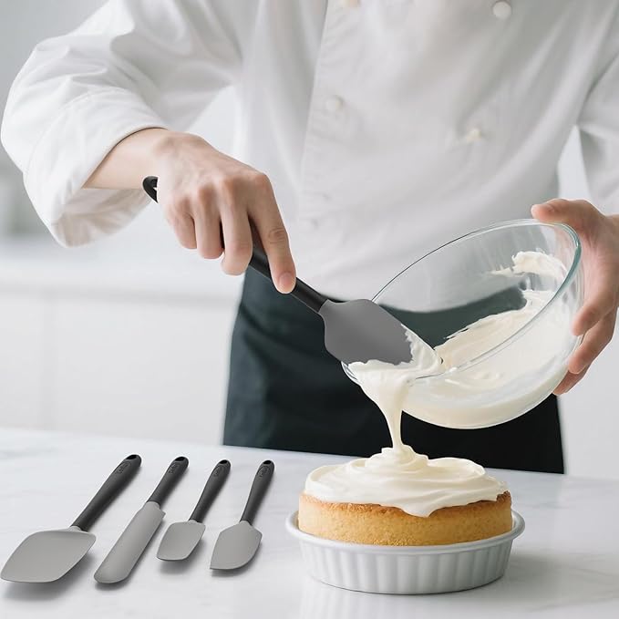 Coukre Silicone Spatula Set of 5,High Heat Resistant, Food Grade Silicone, Upgraded Extended Reinforced Handle,Dishwasher Safe, for Baking, Cooking (Gray Black, Color block)