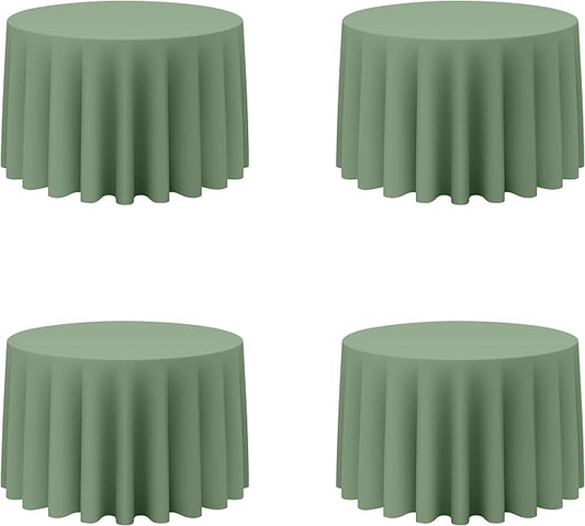 BRILLMAX 4 Pack Sage Green Round Tablecloths 108 Inch - Circle Bulk Linen Polyester Fabric Washable Table Cloth Cover for Wedding Reception Banquet Birthday Party Buffet Restaurant