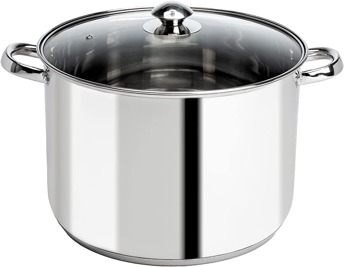 Ecolution Pure Intentions Stock Pot - Features Tempered Glass Lid, Stay-Cool Handles, and Encapsulated Bottom - Oven Safe - Curbside Recyclable Stainless Steel - 12 Quarts