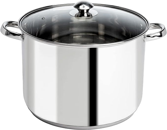 Ecolution Pure Intentions Stock Pot - Features Tempered Glass Lid, Stay-Cool Handles, and Encapsulated Bottom - Oven Safe - Curbside Recyclable Stainless Steel - 12 Quarts
