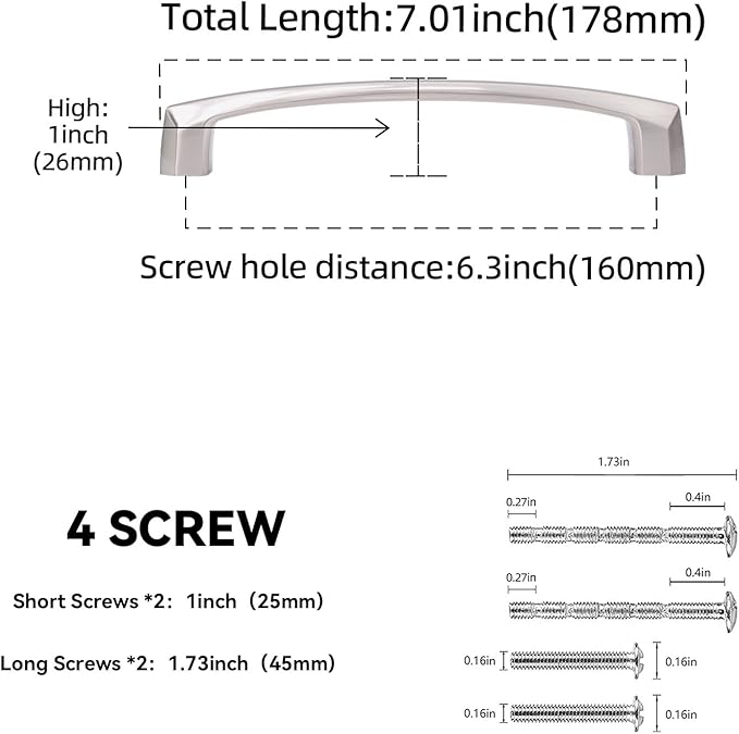 30 Pack 6-1/4 Inch(160mm) Brushed Satin Nickel Kitchen Cabinet Handles Cabinet Pulls Drawer Pulls Kitchen Hardware