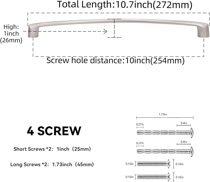 20 Pack 10 Inch(254mm) Brushed Satin Nickel Kitchen Cabinet Handles Cabinet Pulls Drawer Pulls Kitchen Hardware