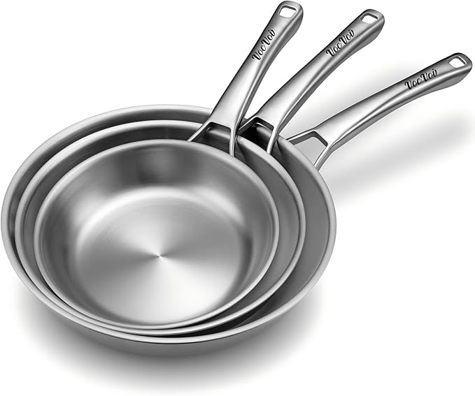 Tri-Ply Stainless Steel Frying Pans Set,PFOA&PTFE Free Skillets,Chef's Pan Set(8+10+12inch) Frying Pans for cooking,Induction Cookware Sets,Dishwasher and Oven Safe Kitchen set
